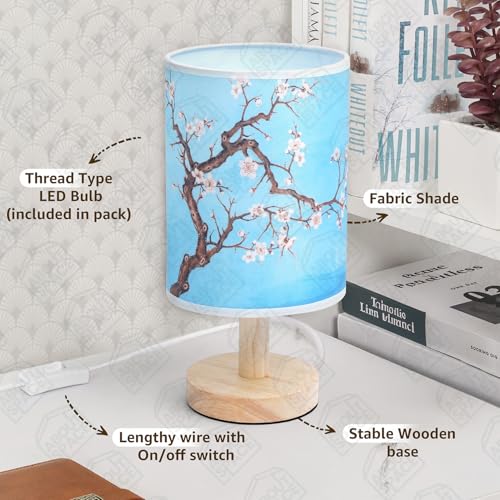 ABOUT SPACE Incandescent Night Lamp,Magnolia Themed Bedside Reading Lamp with Wooden Base for Night,Bed Room,Living Room,Home & Decor,Cylindrical Lamp Shades for Living Room with Light(Bulb Included) - Image 3