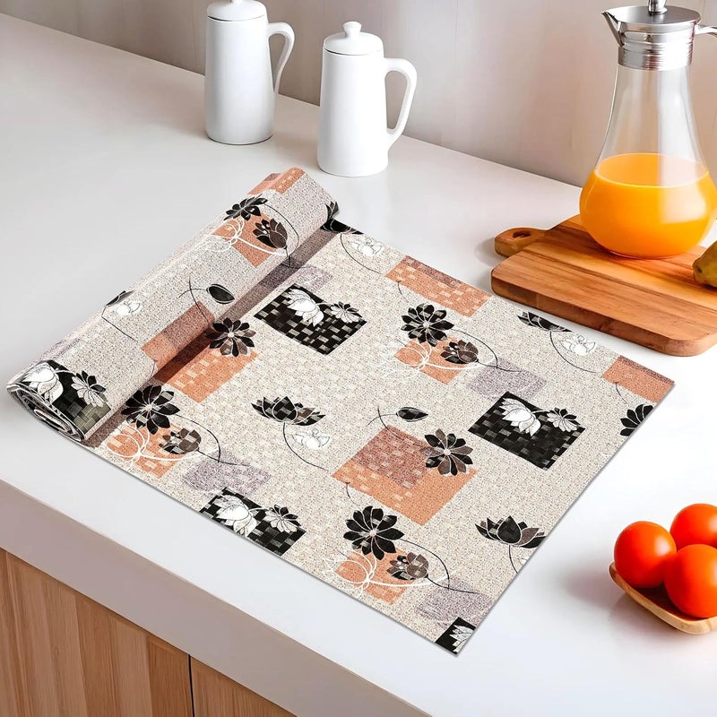 Kuber Industries Kuber Industries 10 Meters Waterproof Durable Kitchen Mats for Shelf Liner Roll Wipeable Fridge Sheets for Shelves Cabinet Drawer Lotus Print Brown Pink  - Image 1