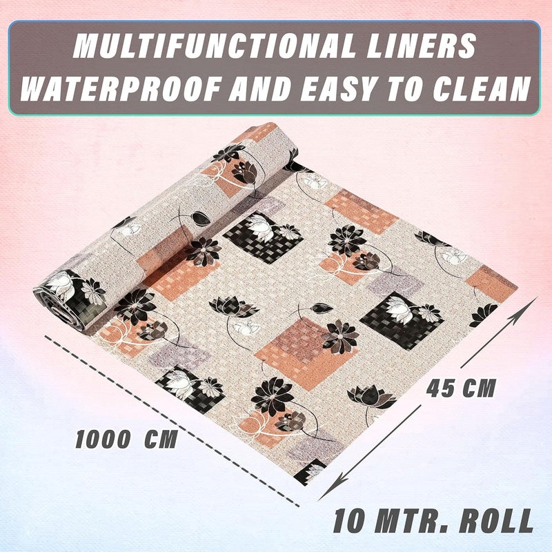 Kuber Industries Kuber Industries 10 Meters Waterproof Durable Kitchen Mats for Shelf Liner Roll Wipeable Fridge Sheets for Shelves Cabinet Drawer Lotus Print Brown Pink  - Image 2