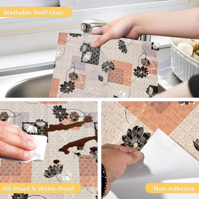 Kuber Industries Kuber Industries 10 Meters Waterproof Durable Kitchen Mats for Shelf Liner Roll Wipeable Fridge Sheets for Shelves Cabinet Drawer Lotus Print Brown Pink  - Image 4