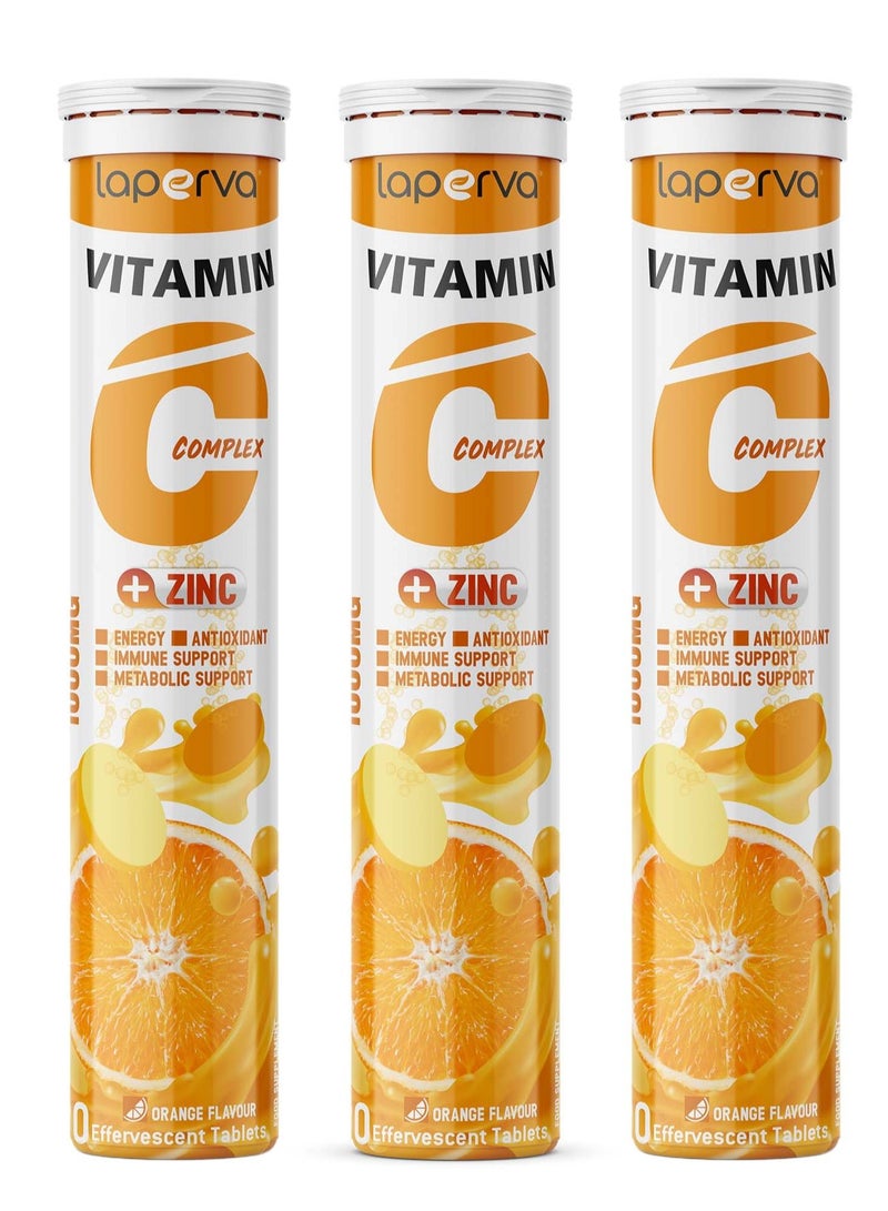 Laperva Vitamin C Complex Plus Zinc, 20 Effervescent Tablets, Orange, Pack of 3 - Image 1