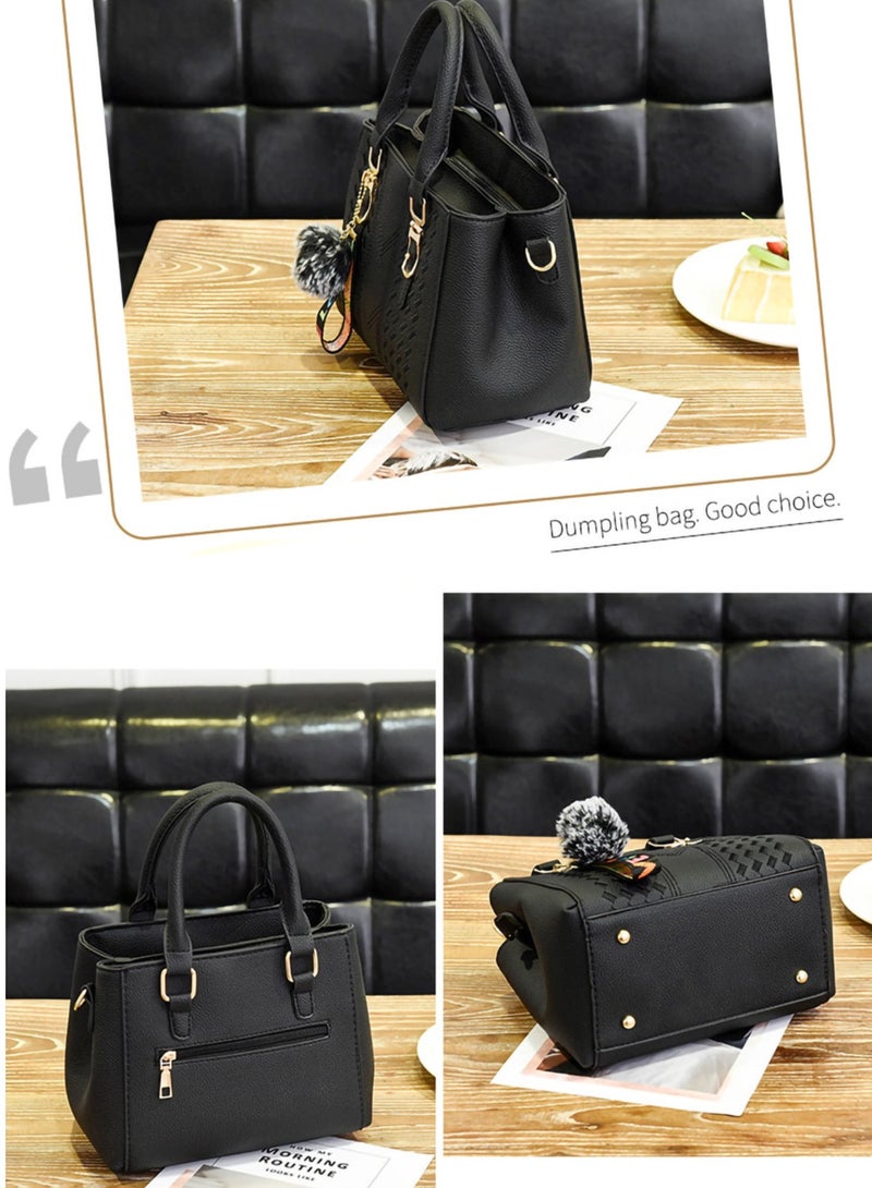 VIDSID PU Leather Handbag for Women, Adjustable Shoulder Bag with Double Zipper Compartments, Ideal for Work & Outdoor, Spacious and Durable with Easy Access Pockets (Black) - Image 4