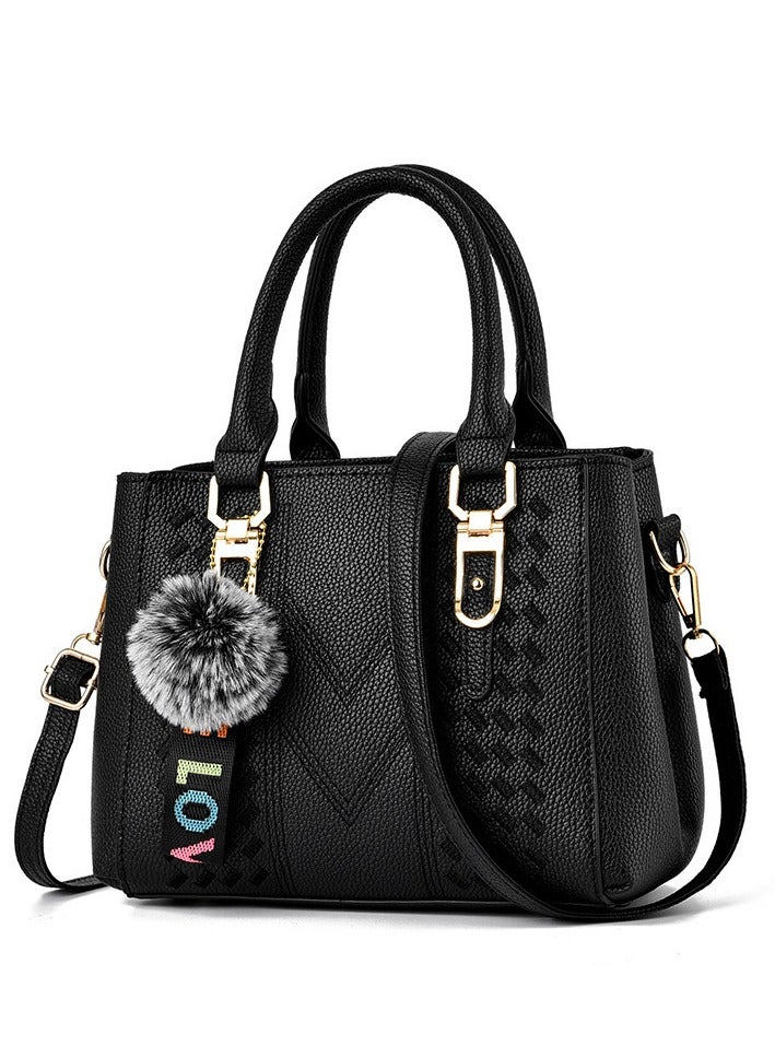 VIDSID PU Leather Handbag for Women, Adjustable Shoulder Bag with Double Zipper Compartments, Ideal for Work & Outdoor, Spacious and Durable with Easy Access Pockets (Black) - Image 1