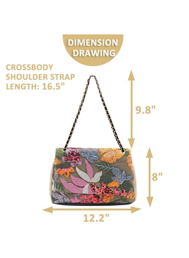 QTKJ Tote Bag for Women Beach Bag Sequin Embroidery Straw Bag Bohemian Handbag Large Capacity Shoulder Bag Suitable for Vacation Travel Daily - Image 1