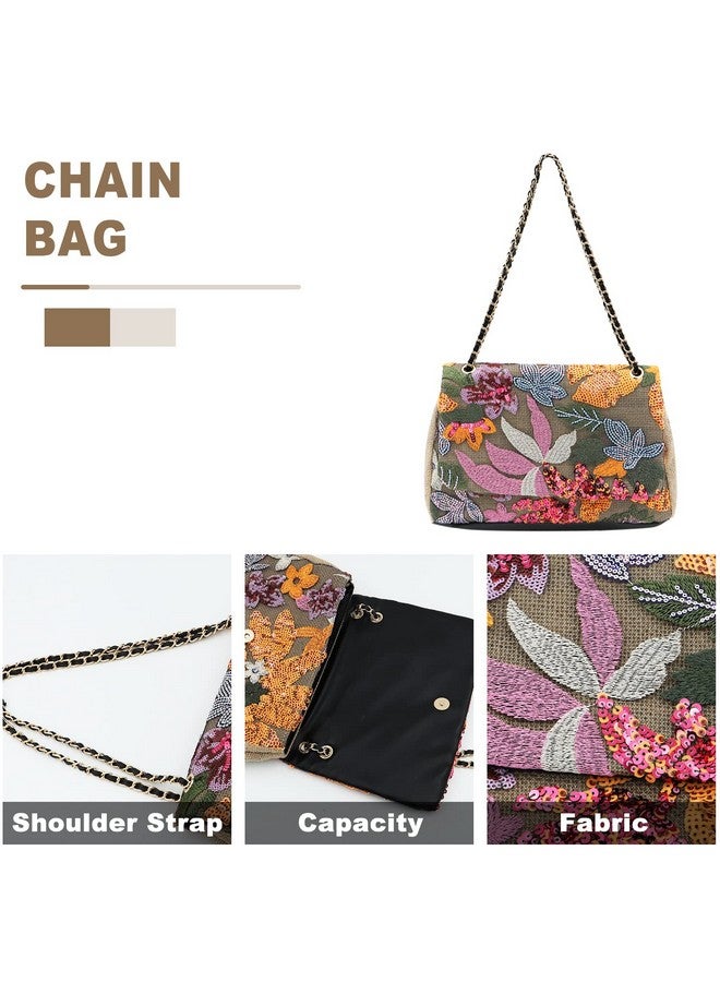 QTKJ Tote Bag for Women Beach Bag Sequin Embroidery Straw Bag Bohemian Handbag Large Capacity Shoulder Bag Suitable for Vacation Travel Daily - Image 2