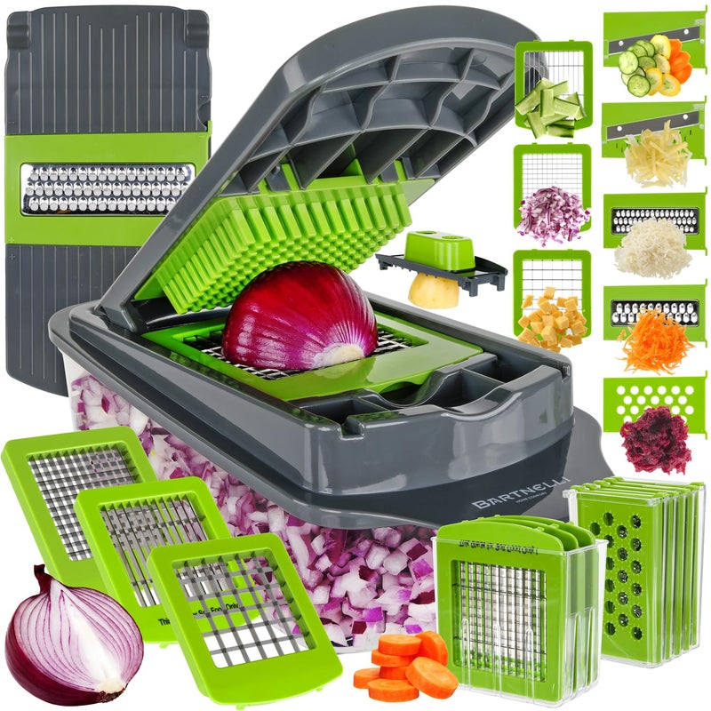Bartnelli Vegetable Chopper Food Slicer Pro 15 Pc MultiFuctional Kitchen Gadgets for Onion Veggie Cheese Grater Vegetables Cutter With Large Container Easy to Clean With Bonus Brush and Fork