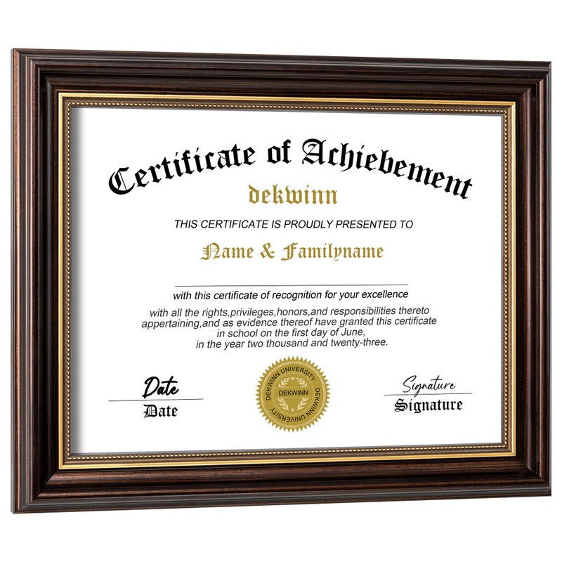 DEKWINN,8.5x11 Diploma Frames Certificate Document Frame,1 Pack Reddish Brown/Gold Trim with Real Glass for Wall Gallery or Tabletop display, Without Mat - Image 1