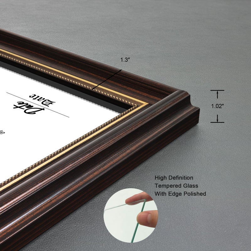 DEKWINN,8.5x11 Diploma Frames Certificate Document Frame,1 Pack Reddish Brown/Gold Trim with Real Glass for Wall Gallery or Tabletop display, Without Mat - Image 4