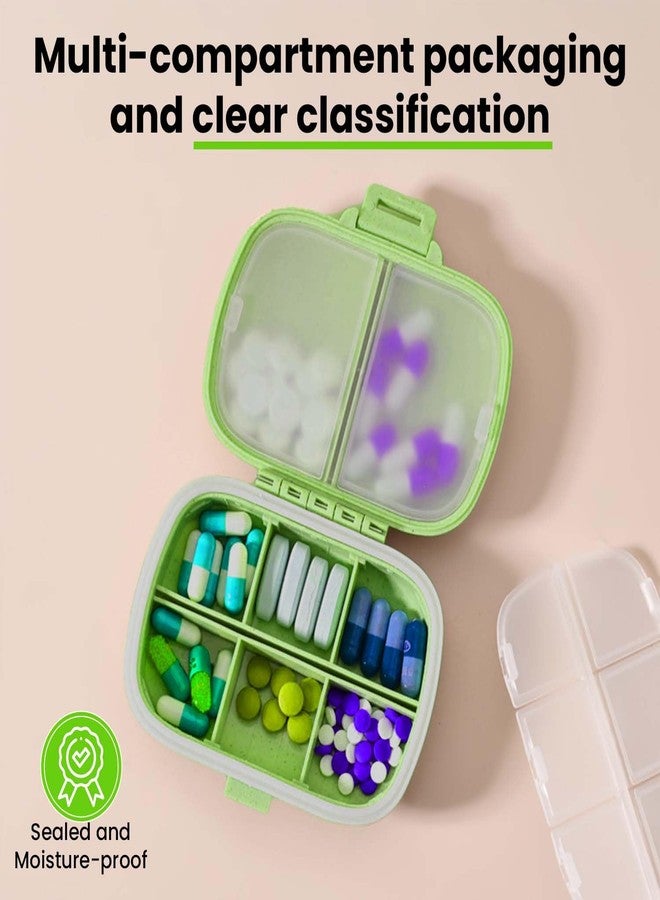 Homeaura Medicine Organizer Pill Box for Travel with 8 Compartments | Airtight Tablet Box for Medicine Storage | Wheat Straw Material BPA Free Moisture Proof | Portable Daily Pill Case | Green 1 Pc - Image 3