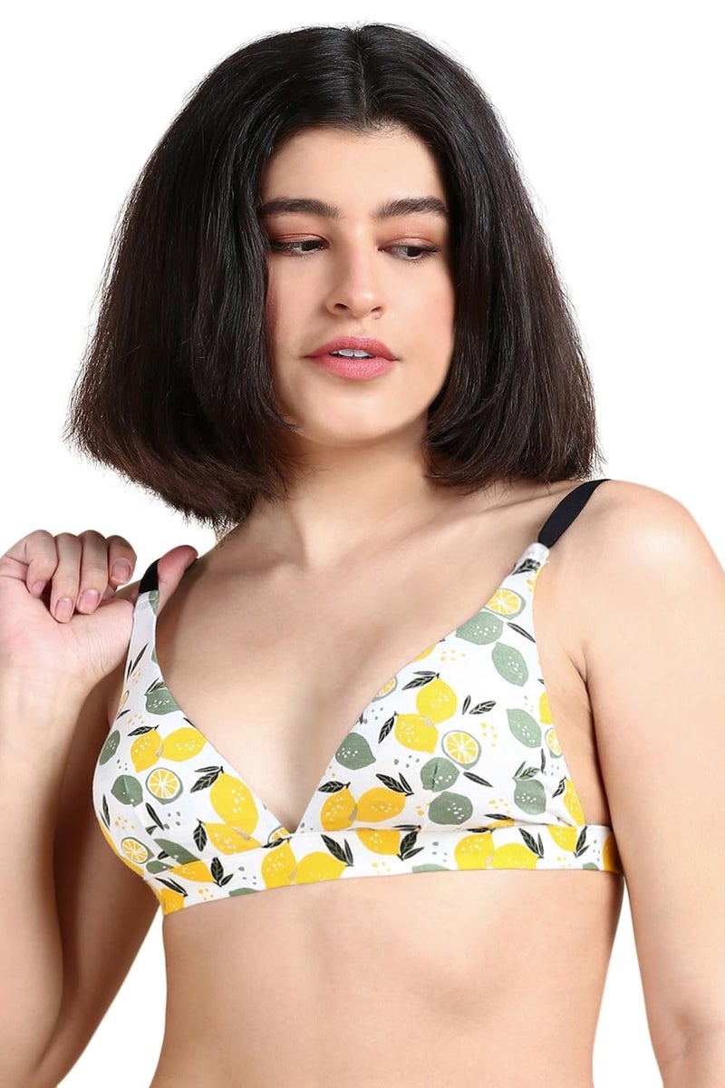 Circus &Circus PureSoft True Fit Triangle Non Padded Bra for Women | Deep Neck Plunge Bra for Women | Triangle Low Coverage Bra | Lemon Crush, L - Image 1