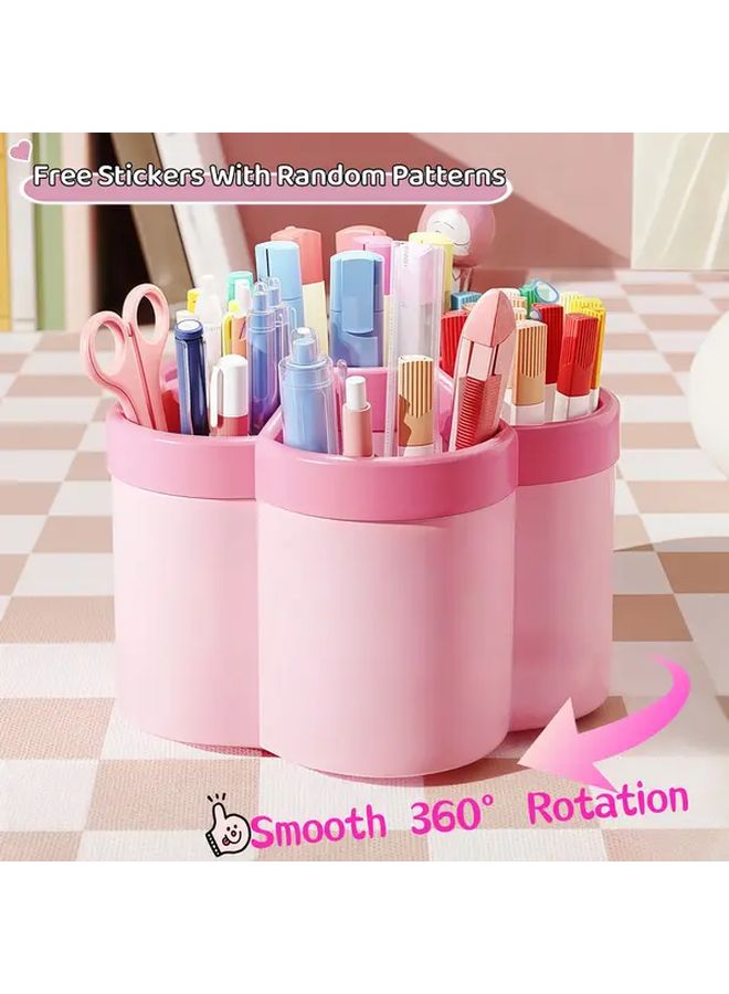 Pink Rotating Desktop Organizer 6 Compartment Storage For Makeup Pens Office Supplies - Image 3