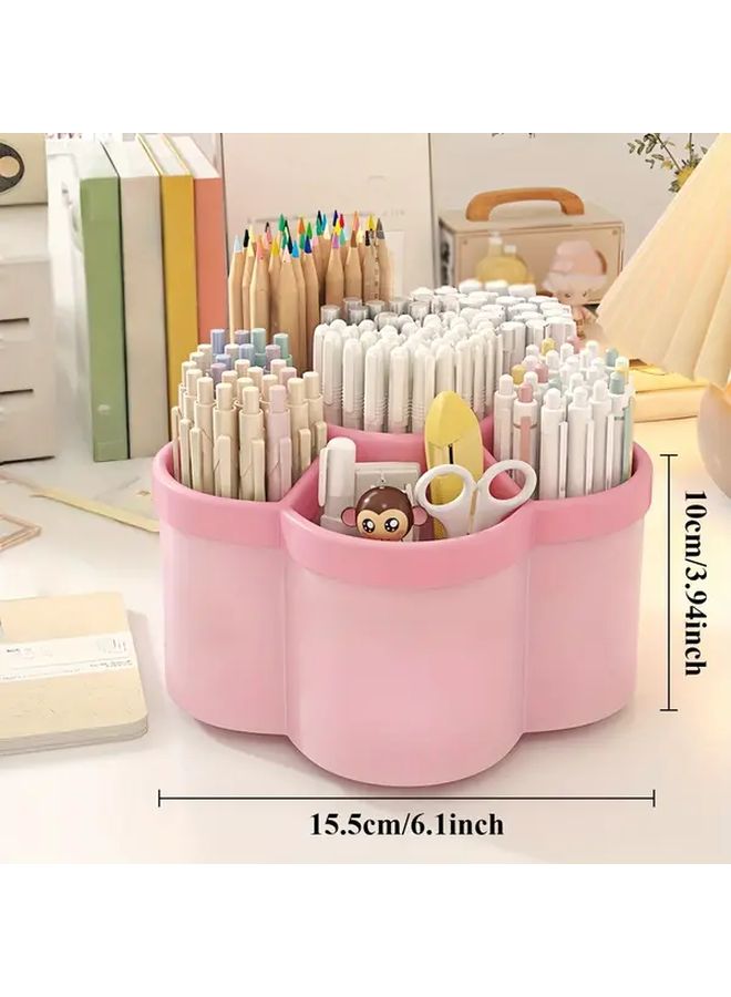 Pink Rotating Desktop Organizer 6 Compartment Storage For Makeup Pens Office Supplies - Image 2