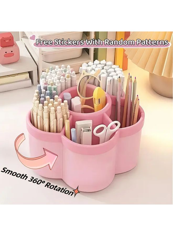 Pink Rotating Desktop Organizer 6 Compartment Storage For Makeup Pens Office Supplies - Image 4