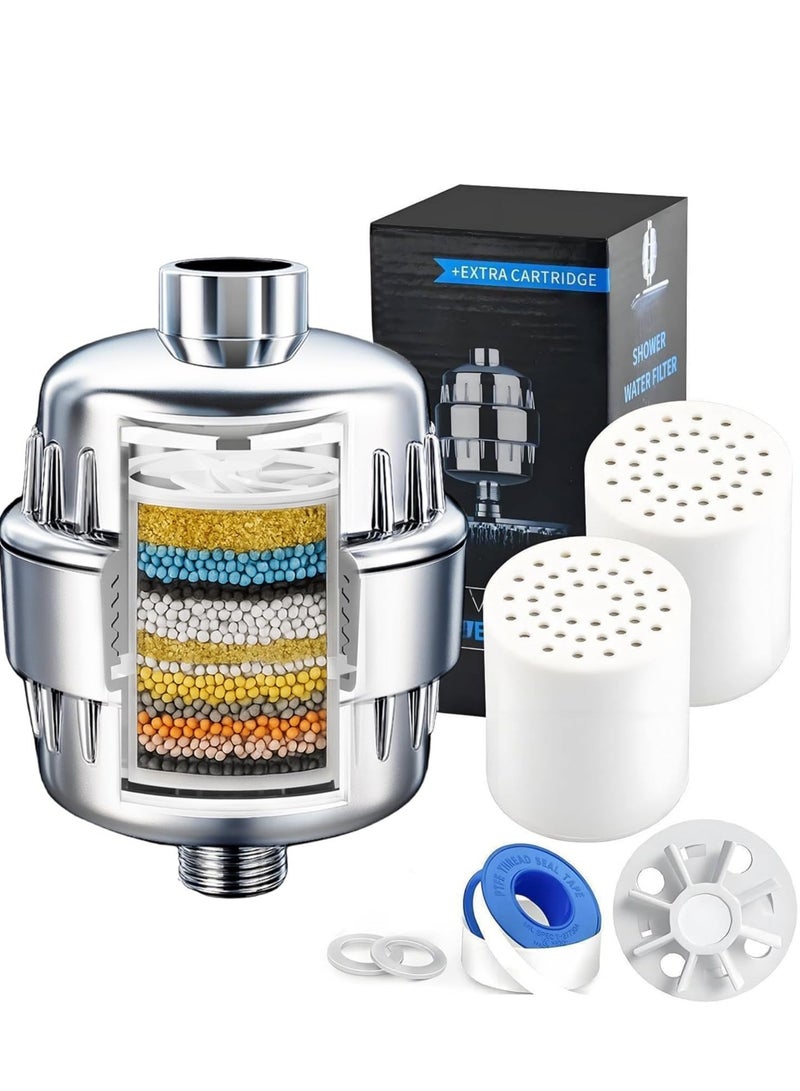 ريد ليف فلتر دش مكون من 25 مرحلة للمياه العسيرة (يتضمن خرطوشتين) يزيل الكلور والمواد الضارة، نظام خرطوشة رأس دش مفلتر منقي للمياه الأيونية للاستحمام والجلد والشعر المضاد للجفاف - Image 1