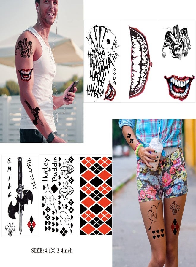 JEEFONNA 22 Sheets Halloween Temporary Tattoos, Perfect Halloween Joker Face Tattoos for Costumes, Halloween Party Accessories and Cosplay (Mixed's) - Image 4