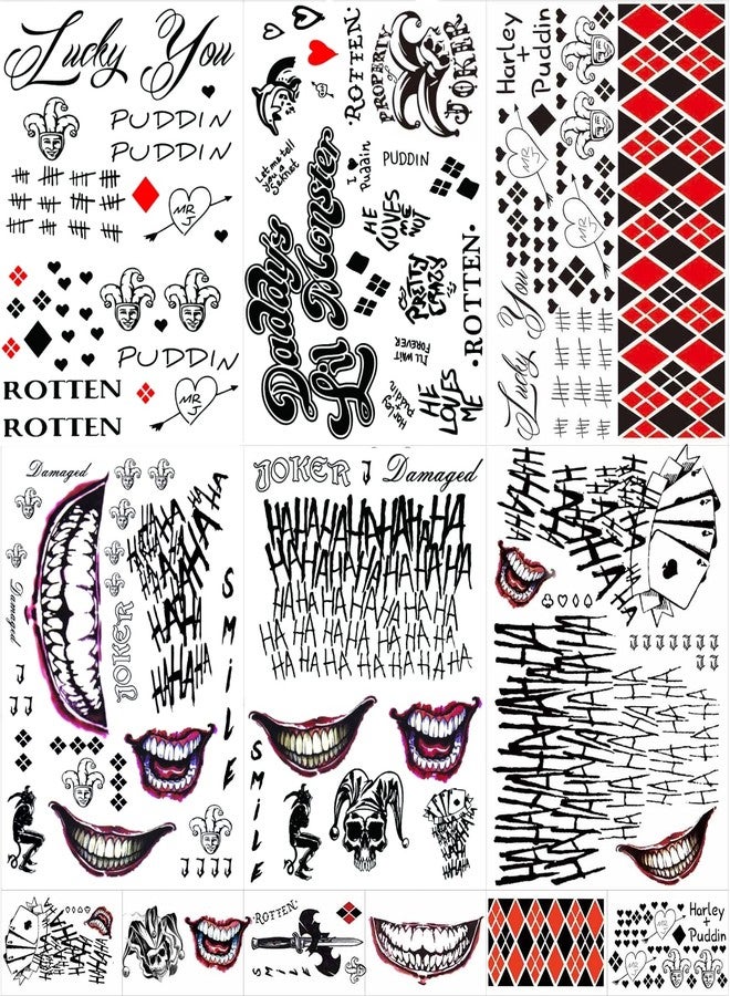 JEEFONNA 22 Sheets Halloween Temporary Tattoos, Perfect Halloween Joker Face Tattoos for Costumes, Halloween Party Accessories and Cosplay (Mixed's) - Image 1