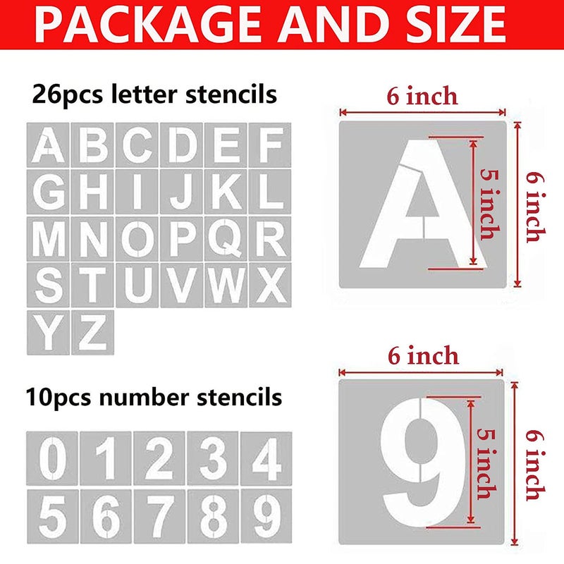 YEAJON 6 Inch Letter Stencils and Numbers, 36 Pcs Alphabet Art Craft Stencils, Reusable Plastic Templates for Wood, Wall, Fabric, Rock, Signage(6 Inch) - Image 2