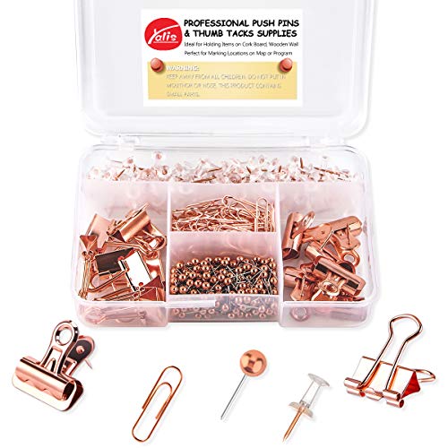 Yalis دبابيس دفع مشابك binder مشابك ورقية دبابيس خريطة مجموعات، 5 أنماط 396 قطعة حزمة ذهبية وردية للمكتب والمدرسة واللوازم المنزلية (دبابيس ومشابك) - Image 1