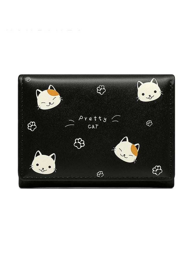 The Black Pearl Accessories Leather Flip Wallet & Card Holder with 9 Pockets - Pretty Cat - Black - Image 1