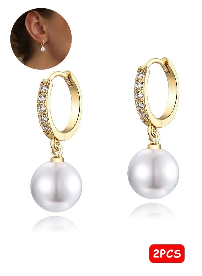 Photon أقراط اللؤلؤ الدائرية، للنساء المراهقات، أقراط اللؤلؤ لحفلات الزفاف، أقراط اللؤلؤ الدائرية - Image 1