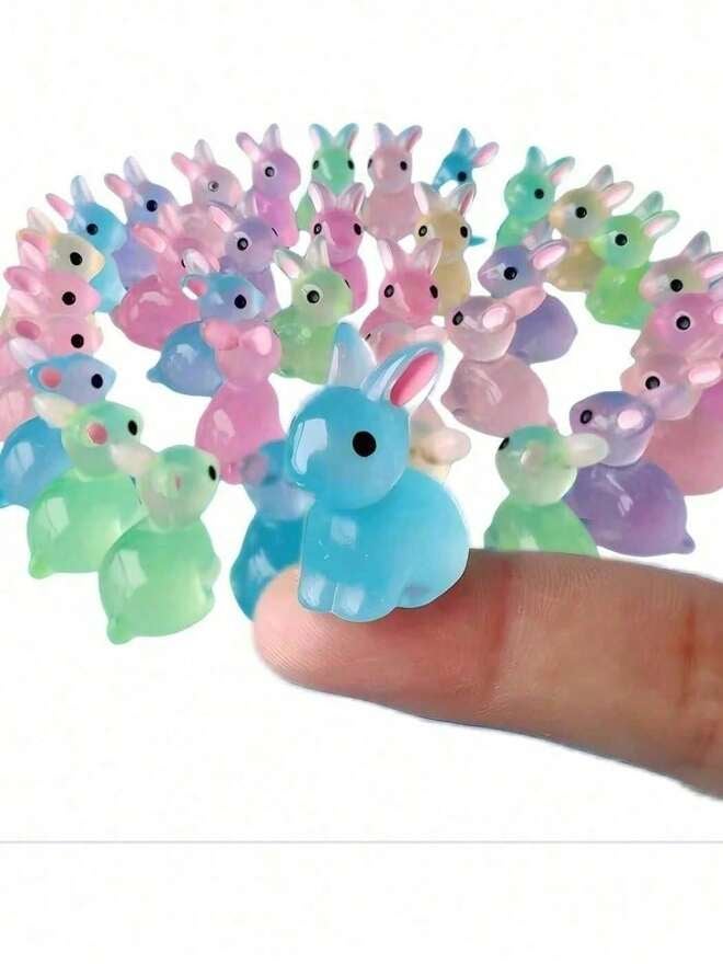50/30/10pcs Cute Glowing Resin Rabbit Figurines, Glowing Miniature Sculptures, Rabbit Micro Landscape, Fairy Garden Decor, Rabbit Plush Ornaments, Moss Micro Landscape Decor, Creative Decorations, Cream-Colored Handmade Decor, Resin Crafts, Fairy House Decor, Cake Decorations, Adorable Mini Resin Rabbit Decorations, Glowing Miniature Rabbit Sculptures, Rabbit Micro Landscape Fairy Garden Accessories