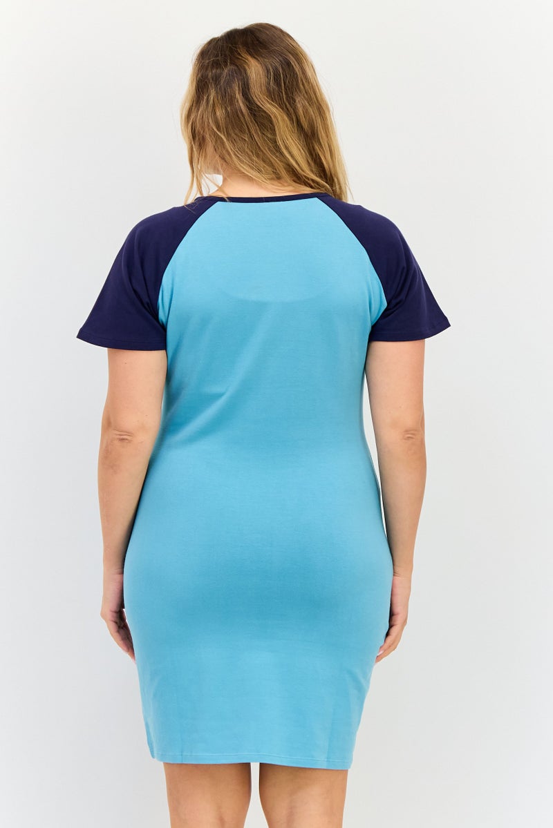 FILA فستان رياضي نسائي قصير الأكمام في الهواء الطلق، أزرق - Image 4