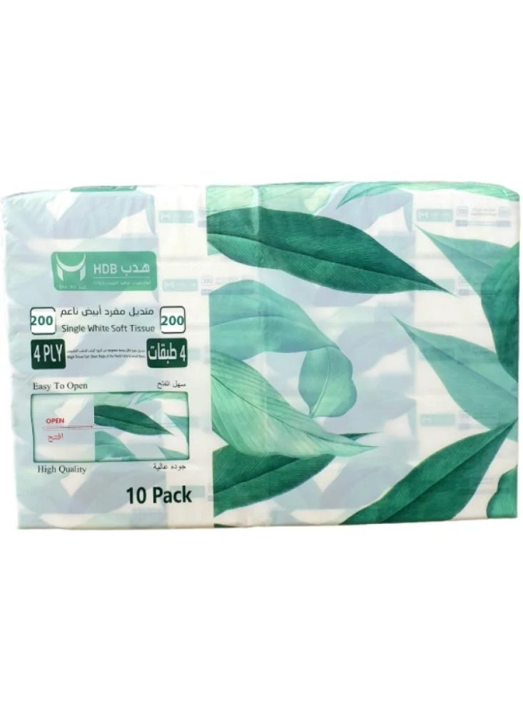 Daily Use Soft White Single Face Tissues - 10 Packs | 200 Tissues