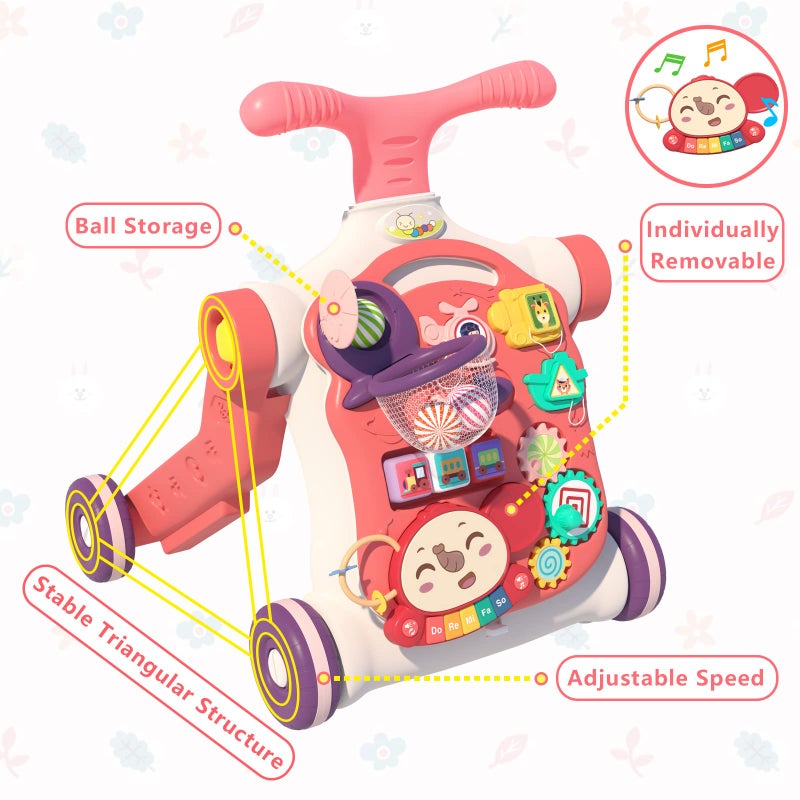 QDRAGON 5 in 1 Walker for Baby Girl, Baby Push Walkers, Assemble as Scooter/Motorbike/Activity Center/Detachable Panel, Walking Toys for Infants 6-12 Months, Red - Image 5