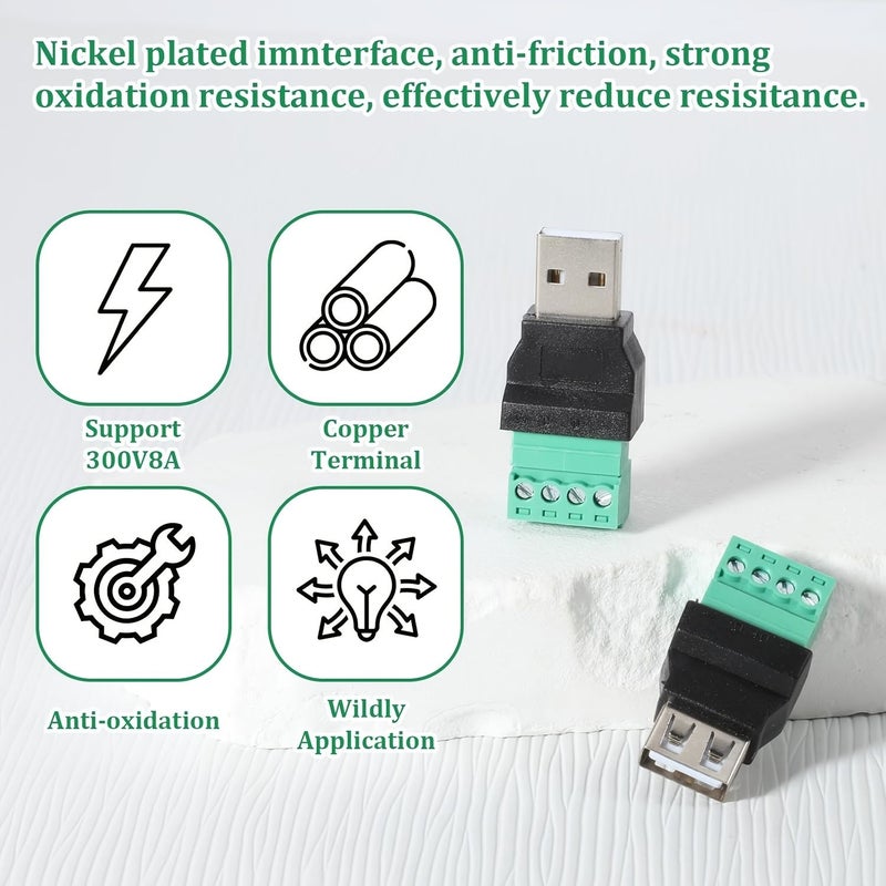 2Pcs USB 2.0 Female to 4 Pin Screw Terminal Connector Solderless Adapter - Image 5