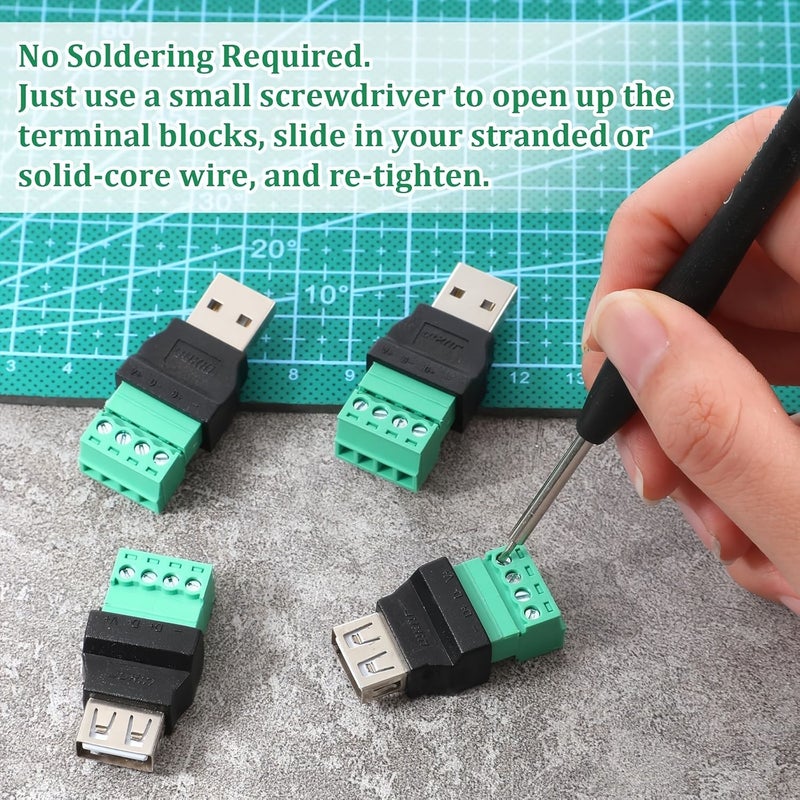 2Pcs USB 2.0 Female to 4 Pin Screw Terminal Connector Solderless Adapter - Image 4