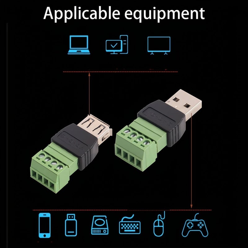2Pcs USB 2.0 Female to 4 Pin Screw Terminal Connector Solderless Adapter - Image 3