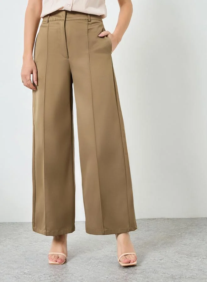 Styli Tan Solid Wide Leg Trousers