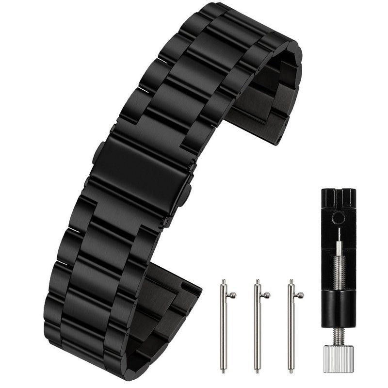 Berfine 22mm Quick Release Watch Strap,Premium Solid Stainless Steel Watch Band Replacement,Black - Image 1