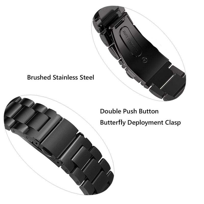 Berfine 22mm Quick Release Watch Strap,Premium Solid Stainless Steel Watch Band Replacement,Black - Image 3