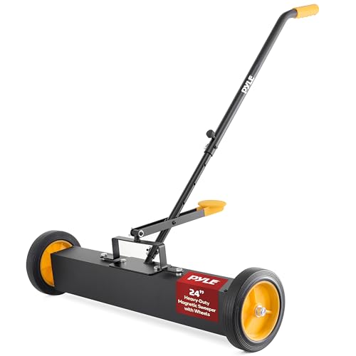 Pyle 24 Rolling Magnetic Sweeper with Adjustable Handle Strong and Durable Metal Construction HeavyDuty Cleaning Metal Pickup for Industrial and Commercial Use Black and Orange
