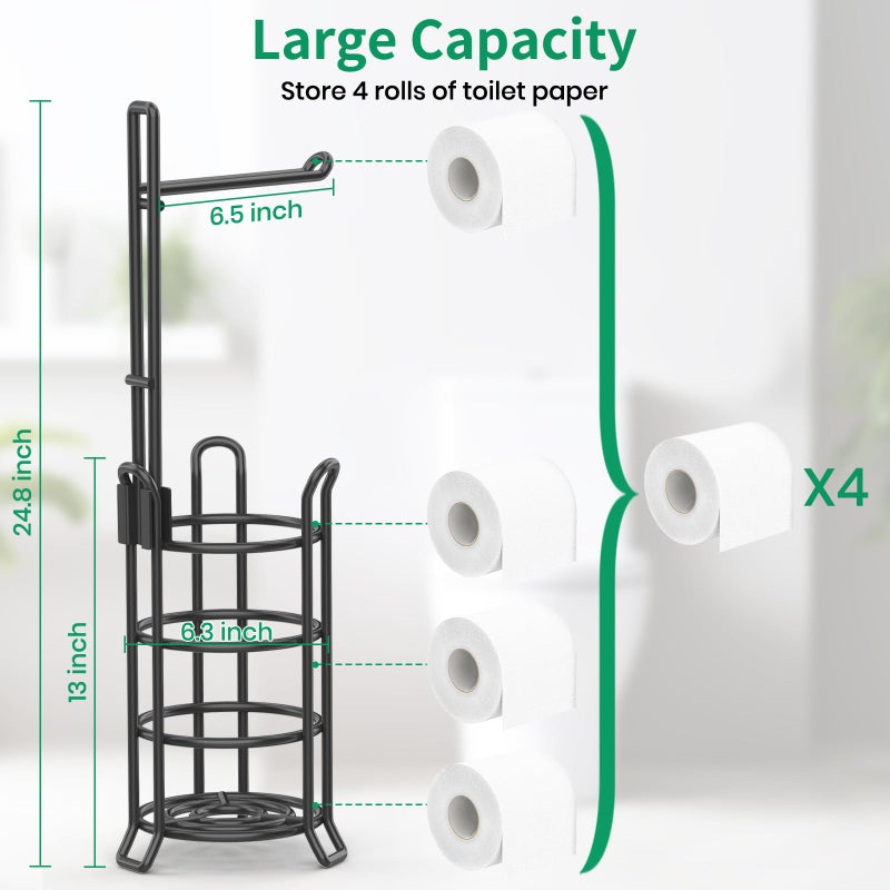 TomCare Toilet Paper Holder Toilet Paper Stand and Dispenser for 3 Spare Rolls Metal Wire Free-Standing Toilet Tissue Paper Roll Storage Shelf Bathroom Accessories Storage Organizer Black - Image 3