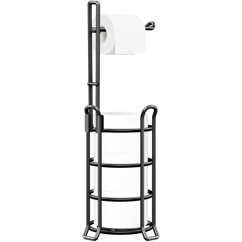 TomCare Toilet Paper Holder Toilet Paper Stand and Dispenser for 3 Spare Rolls Metal Wire Free-Standing Toilet Tissue Paper Roll Storage Shelf Bathroom Accessories Storage Organizer Black - Image 1