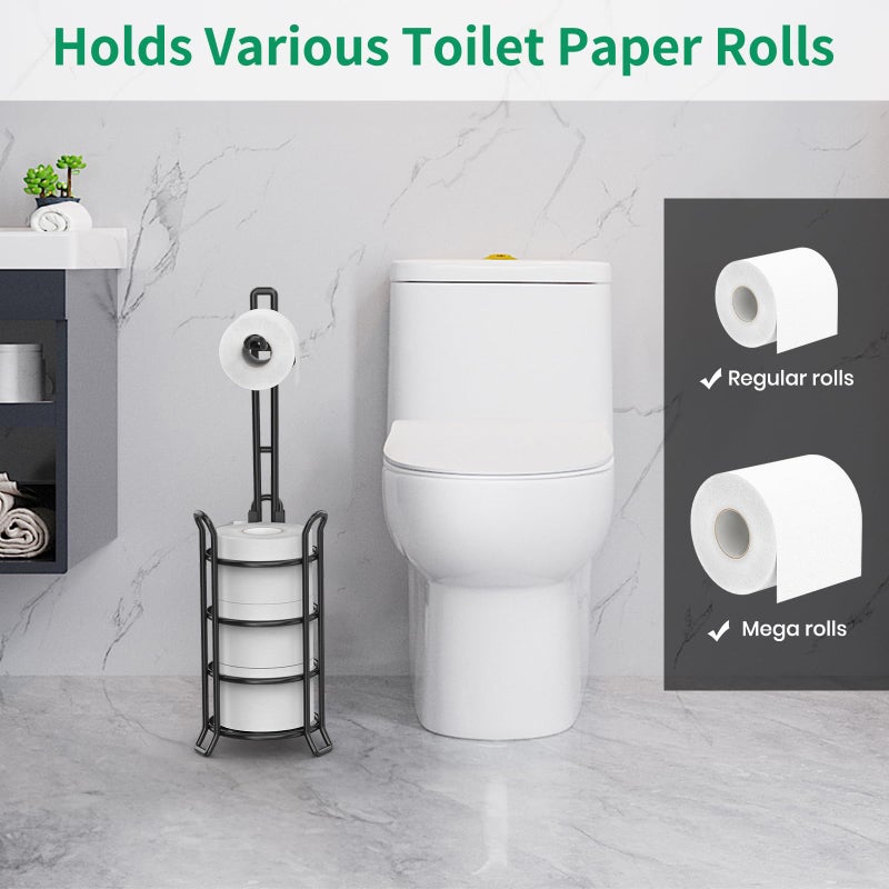 TomCare Toilet Paper Holder Toilet Paper Stand and Dispenser for 3 Spare Rolls Metal Wire Free-Standing Toilet Tissue Paper Roll Storage Shelf Bathroom Accessories Storage Organizer Black - Image 4