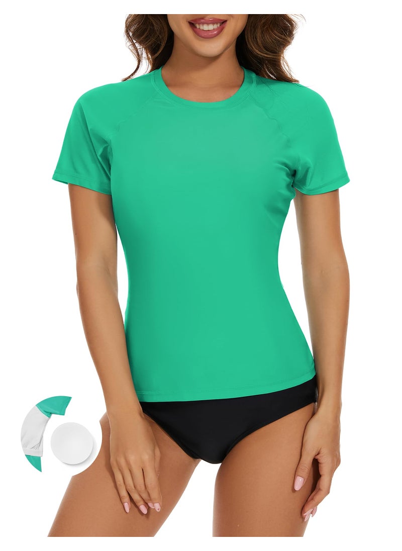 Bonneuitbebe Bonneuitbebe Womens Short Sleeve Rash Guard Swim Top with Built in Bra UPF50+ Sun Protection Swim Shirts Quick Dry Swimsuit Green  - Image 1