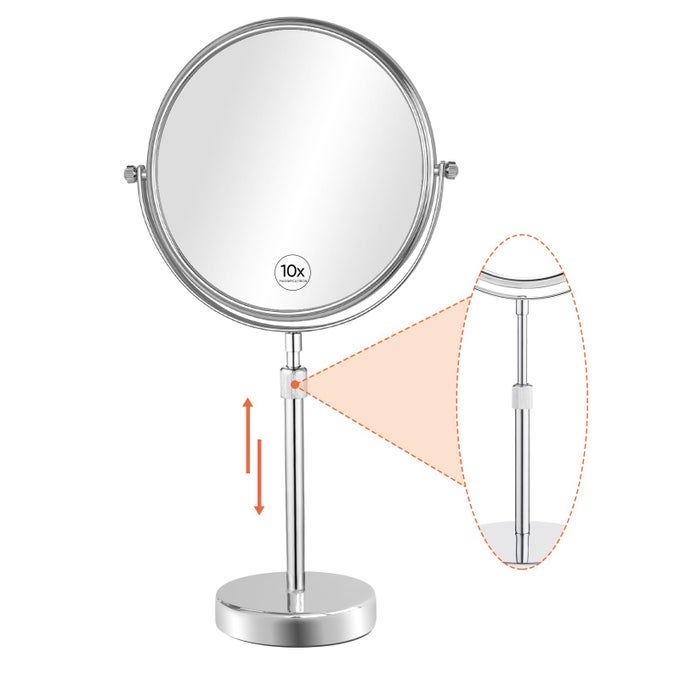 19 INCH TALL MAKEUP MIRROR WITH 10X MAGNIFICATION MAKE UP MIRROR 8 INCH DOUBLESIDED TABLE MIRROR WITH PEDESTAL FOR SHAVING STANDING MIRROR HEIGHT ADJUSTABLE CHROME FINISH 8 INCH 10X