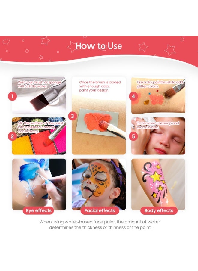 Face Painting Kit, 42 Color Aace Paint, Non Toxic Water Activated Face Paint Palette With Stencils, Brush, Gems. For Carnival, For Carnival, ,Any Creative Activity for Teens & Adults - Image 4