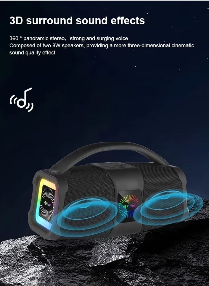 Generic - Kisonli K5 Stereo RGB Music Speaker with RGB Light, Deep Bass Effect, 3600mAh Battery, 16W Power, Multi-Function TF Card / U Disk / AUX -black - Image 1