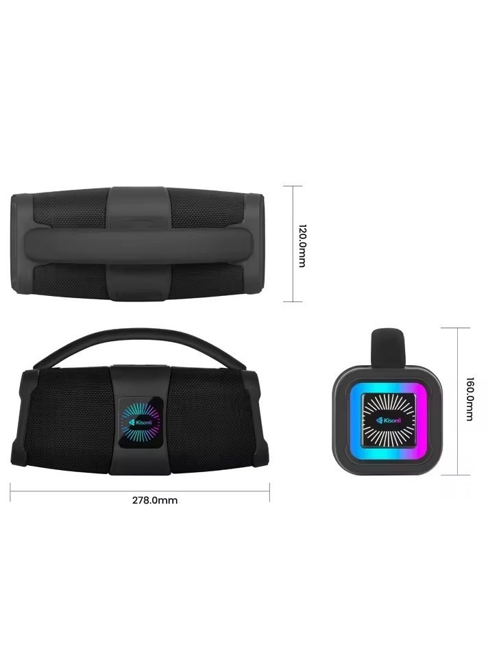 Generic - Kisonli K5 Stereo RGB Music Speaker with RGB Light, Deep Bass Effect, 3600mAh Battery, 16W Power, Multi-Function TF Card / U Disk / AUX -black - Image 1