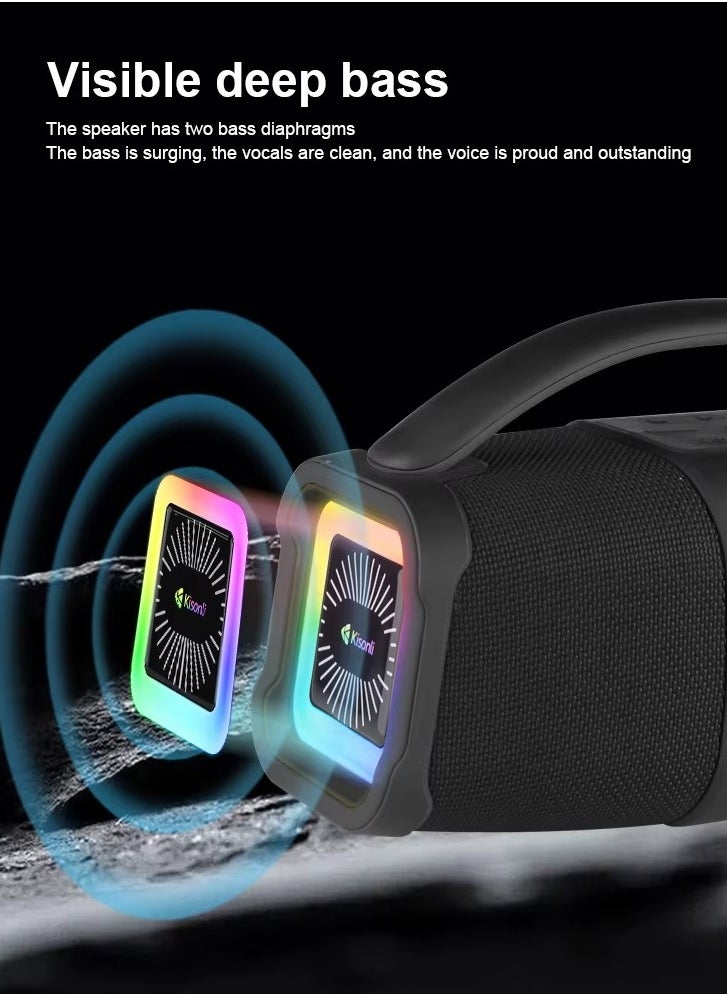 Generic - Kisonli K5 Stereo RGB Music Speaker with RGB Light, Deep Bass Effect, 3600mAh Battery, 16W Power, Multi-Function TF Card / U Disk / AUX -black - Image 1
