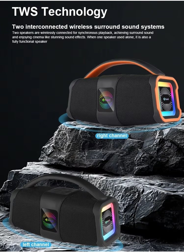 Generic - Kisonli K5 Stereo RGB Music Speaker with RGB Light, Deep Bass Effect, 3600mAh Battery, 16W Power, Multi-Function TF Card / U Disk / AUX -black - Image 1