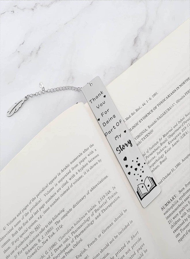Teniinet Metal Bookmark, Engraved 'Thank You For Being Part Of My Story', Stainless Steel, Silver, 5.11 x 1.02 Inches, 1 Count - Image 3
