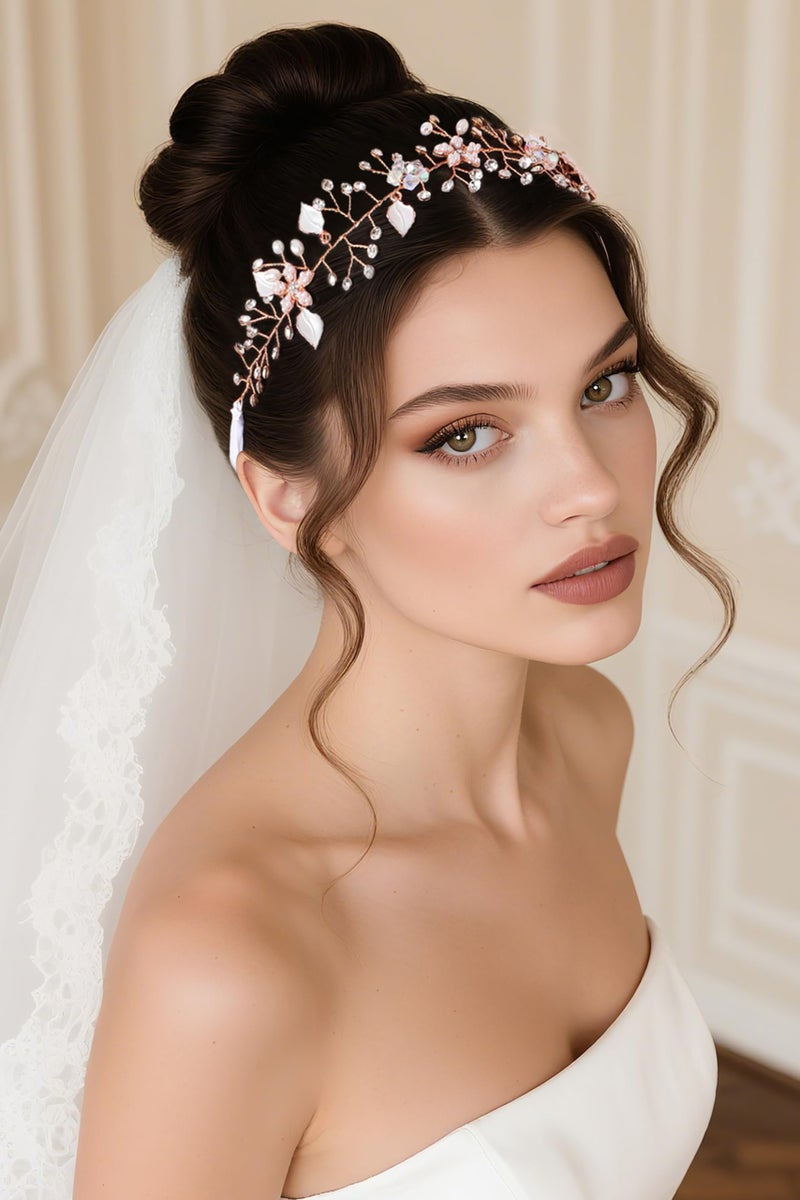 Coucoland Flower Girl Fairy Headpiece - Rose Gold Leaf Girls Toddler Crown Hair Piece Vine Prom Bridal Wedding Accessories Crystal Tiara for Women - Image 3