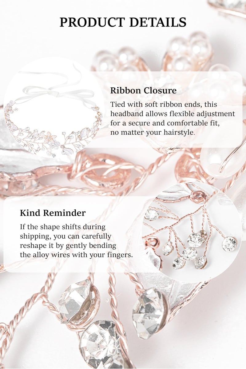 Coucoland Flower Girl Fairy Headpiece - Rose Gold Leaf Girls Toddler Crown Hair Piece Vine Prom Bridal Wedding Accessories Crystal Tiara for Women - Image 4