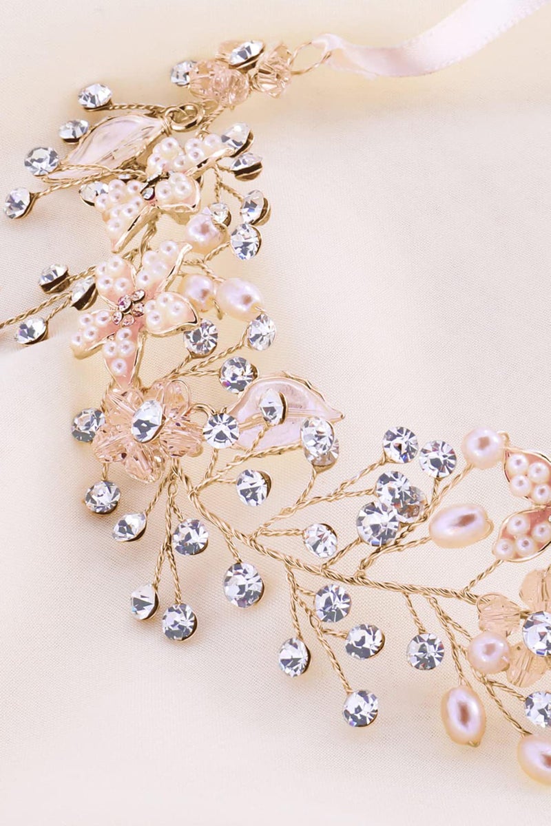 Coucoland Flower Girl Fairy Headpiece - Rose Gold Leaf Girls Toddler Crown Hair Piece Vine Prom Bridal Wedding Accessories Crystal Tiara for Women - Image 5