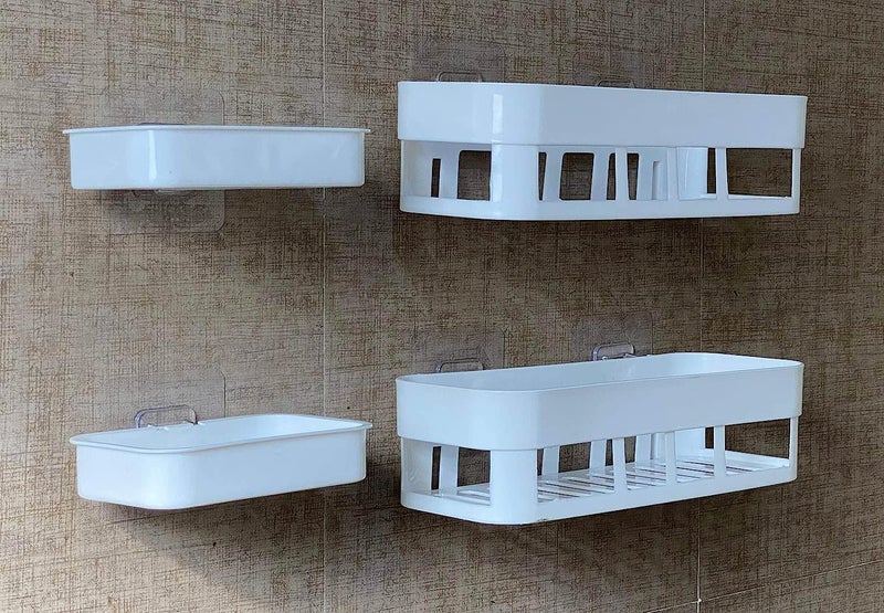 Vruta Medium Size Combo Plastic Strong Adhesive Bathroom and Kitchen Self Adhesive Wall Mounted Soap Stand and Bathroom Shelves, White (Bathroom Shelve 2Pcs + Soap Stand 2Pcs) - Image 5
